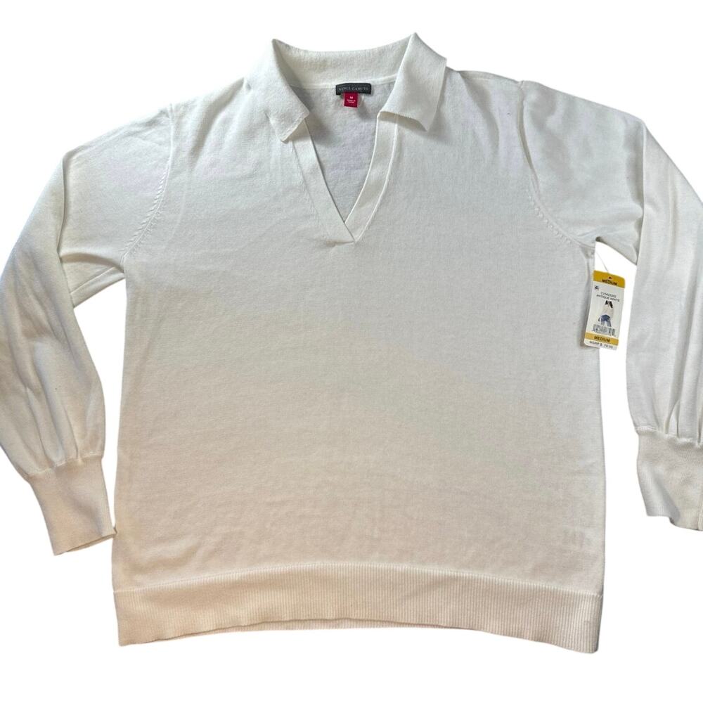Vince Camuto long-sleeve collared pullover sweater V-neckline & ribbed trim
